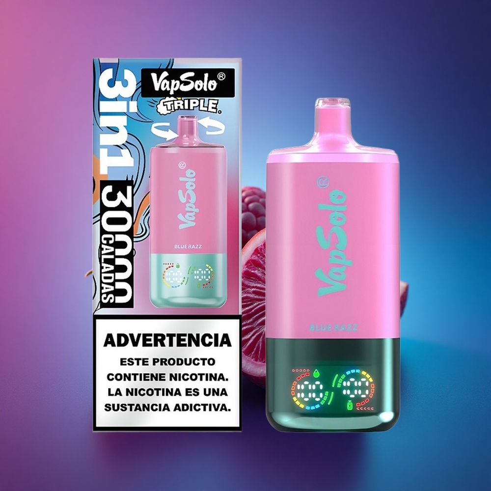 Vapsolo Triple 30000 Puffs Azul Frambuesa 40ml Tipo-C