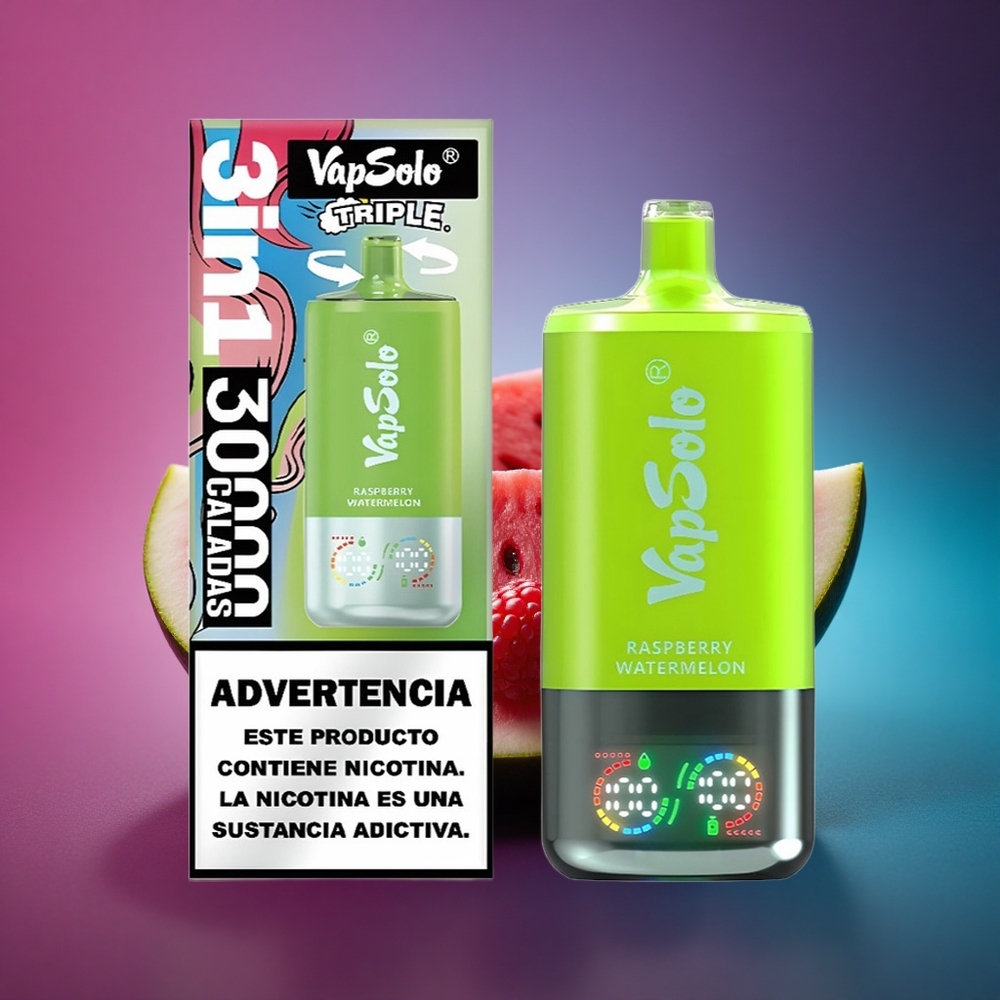 Vapsolo Triple 30000 Puffs Frambuesa Sandía 40ml Tipo-C