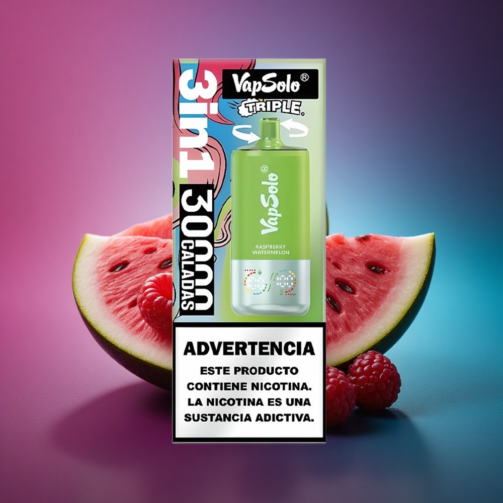 Vapsolo Triple 30000 Puffs Frambuesa Sandía 40ml Tipo-C