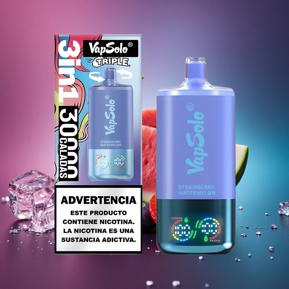 Vapsolo Triple 30000 Puffs Fresa Sandía & Arándano Hielo con 40ml de Líquido y Nicotina 20mg/ml