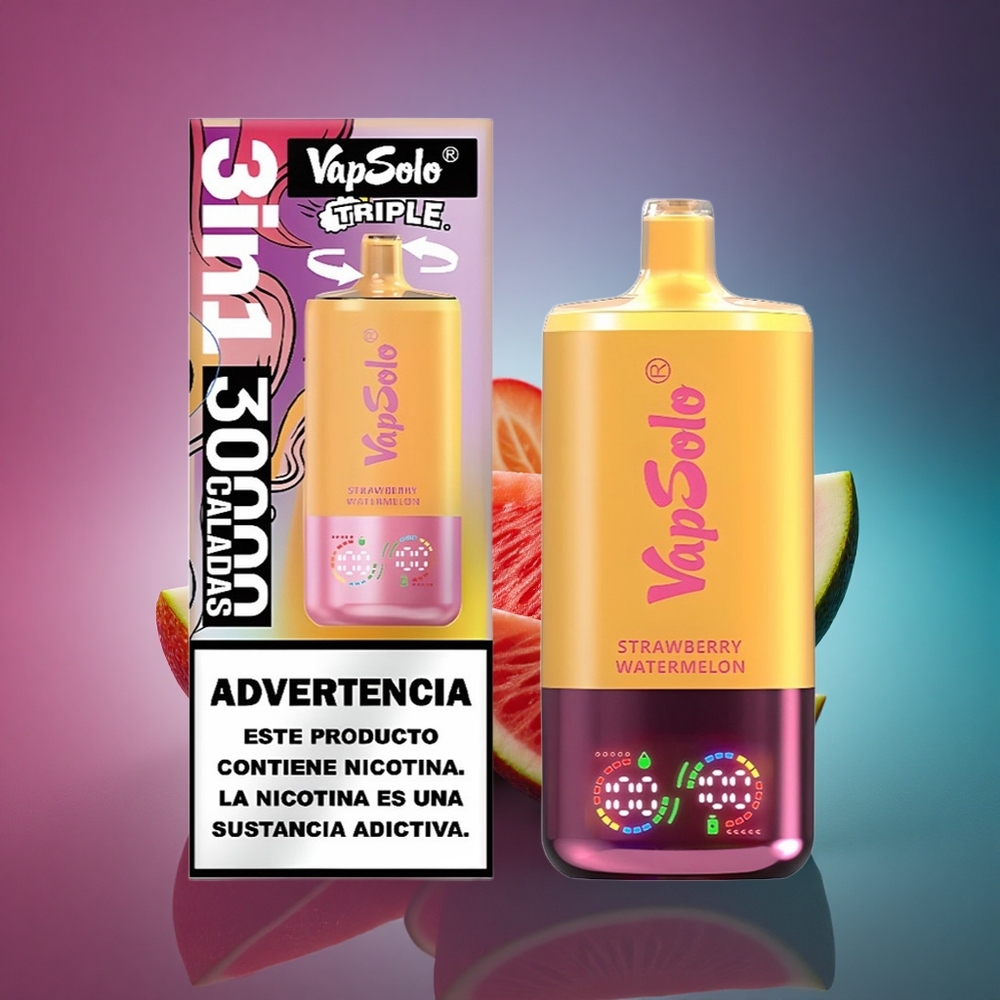 Vapsolo Triple 30000 Puffs Fresa Sandía & Melocotón Limón con 40ml de líquido y 20 mg/ml de nicotina