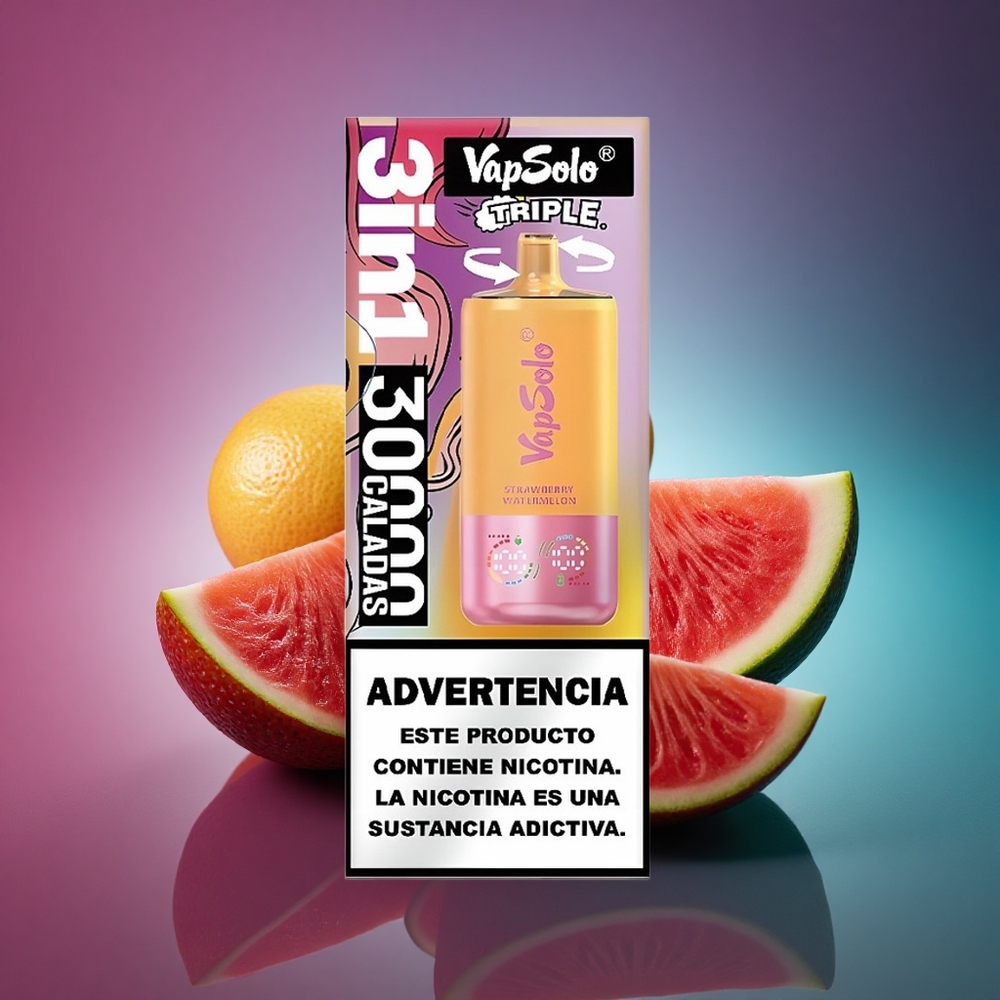 Vapsolo Triple 30000 Puffs Fresa Sandía & Melocotón Limón con 40ml de líquido y 20 mg/ml de nicotina