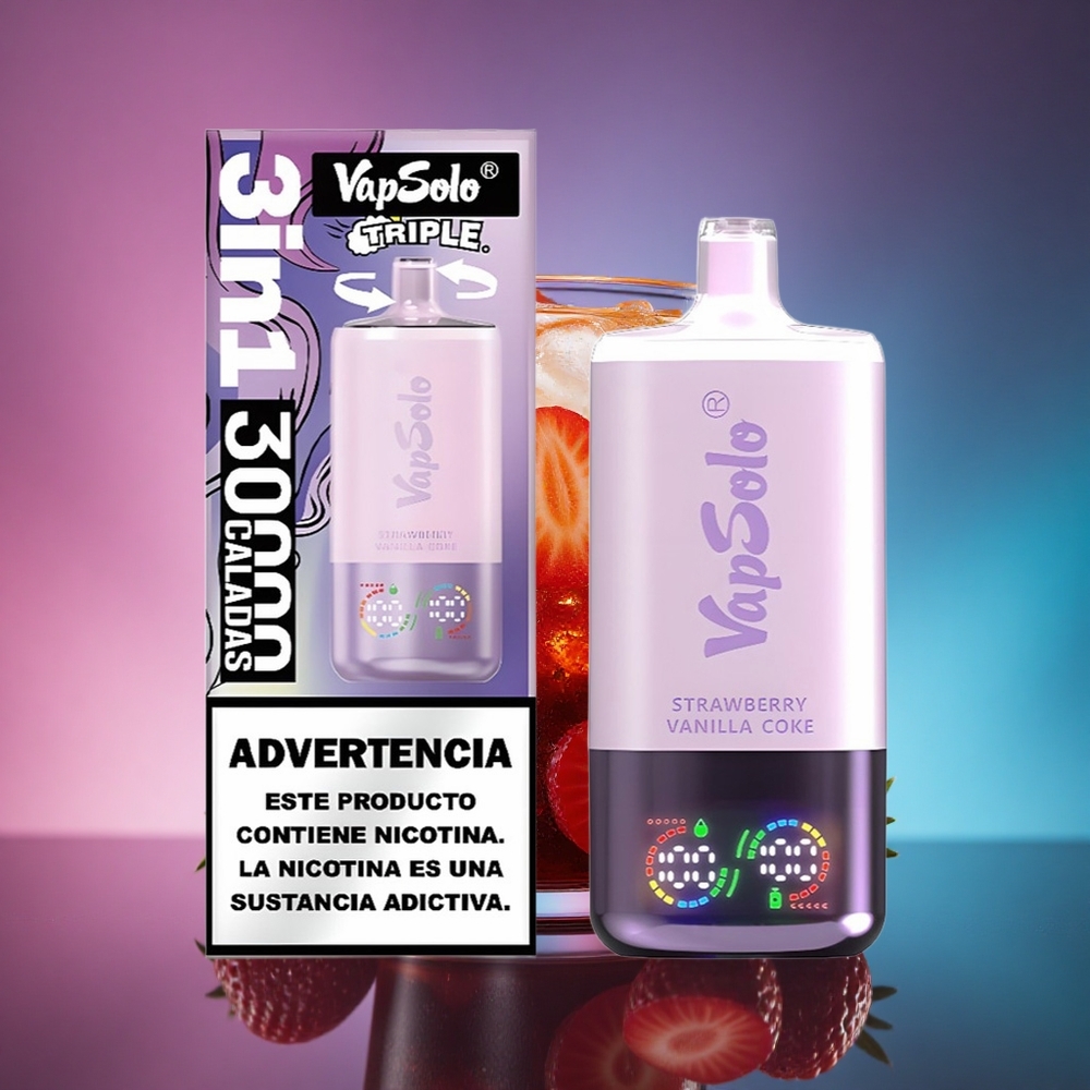 Vapsolo Triple 30000 Puffs Fresa Vainilla Coca-Cola con 40ml de líquido y nicotina 20mg/ml