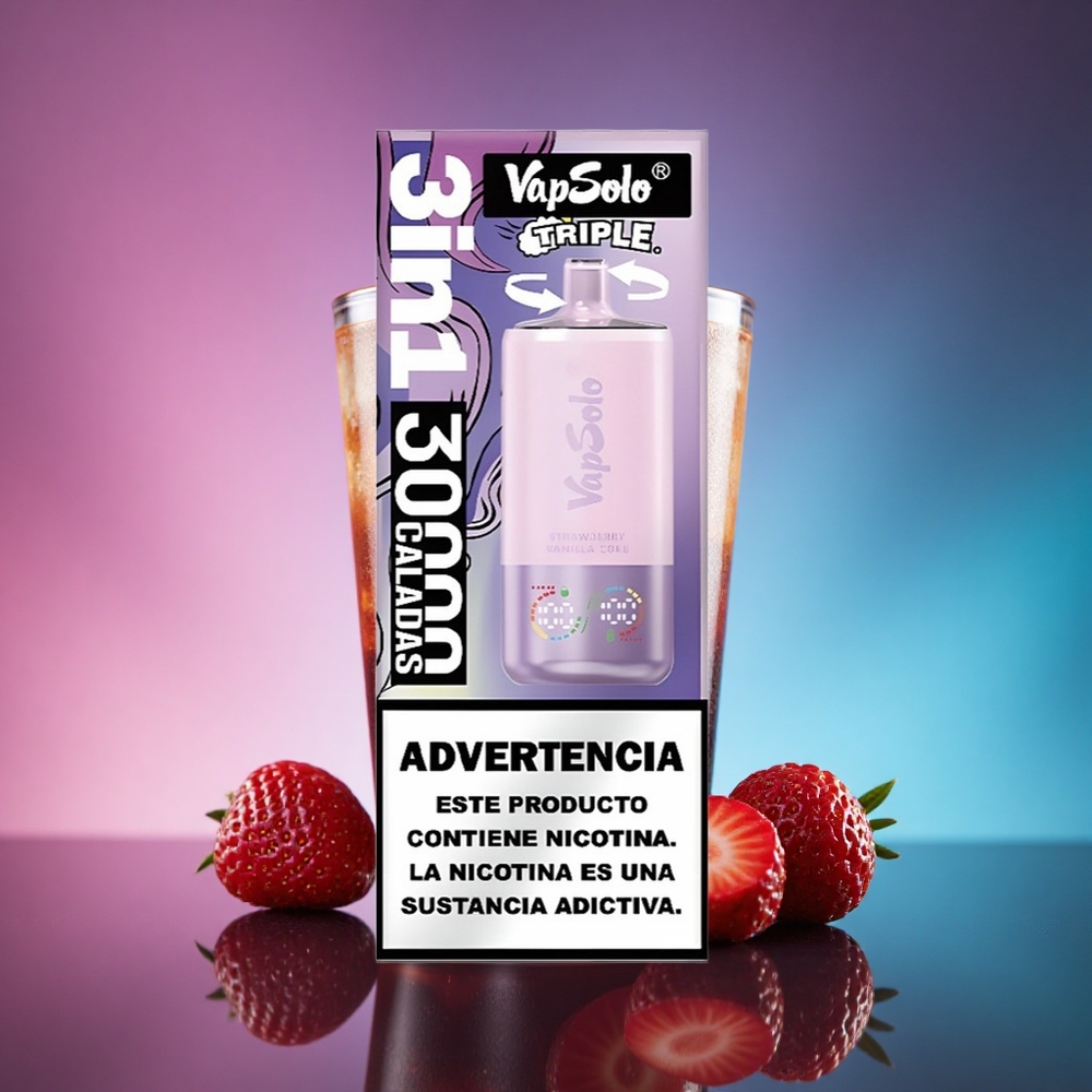 Vapsolo Triple 30000 Puffs Fresa Vainilla Coca-Cola con 40ml de líquido y nicotina 20mg/ml