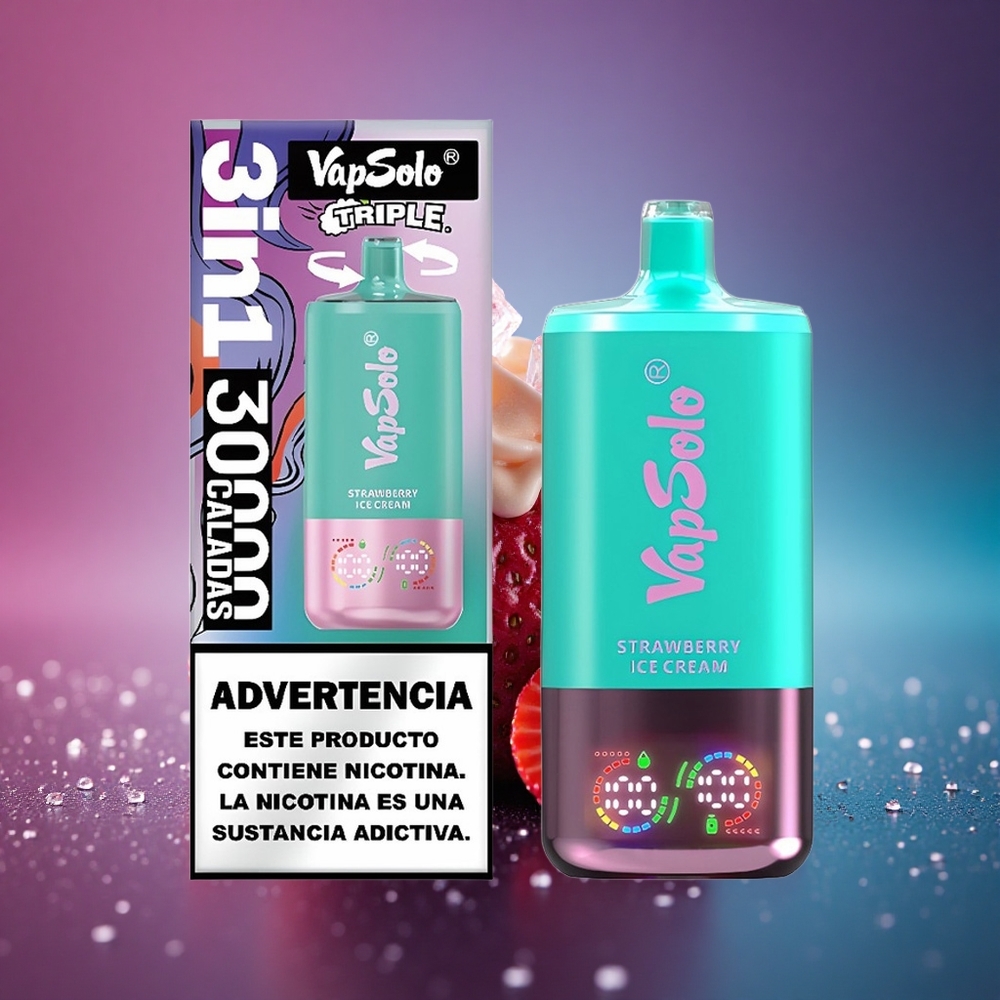 Vapsolo Triple 30000 Puffs Helado de Fresa con 40ml de Líquido y Nicotina 20mg/ml