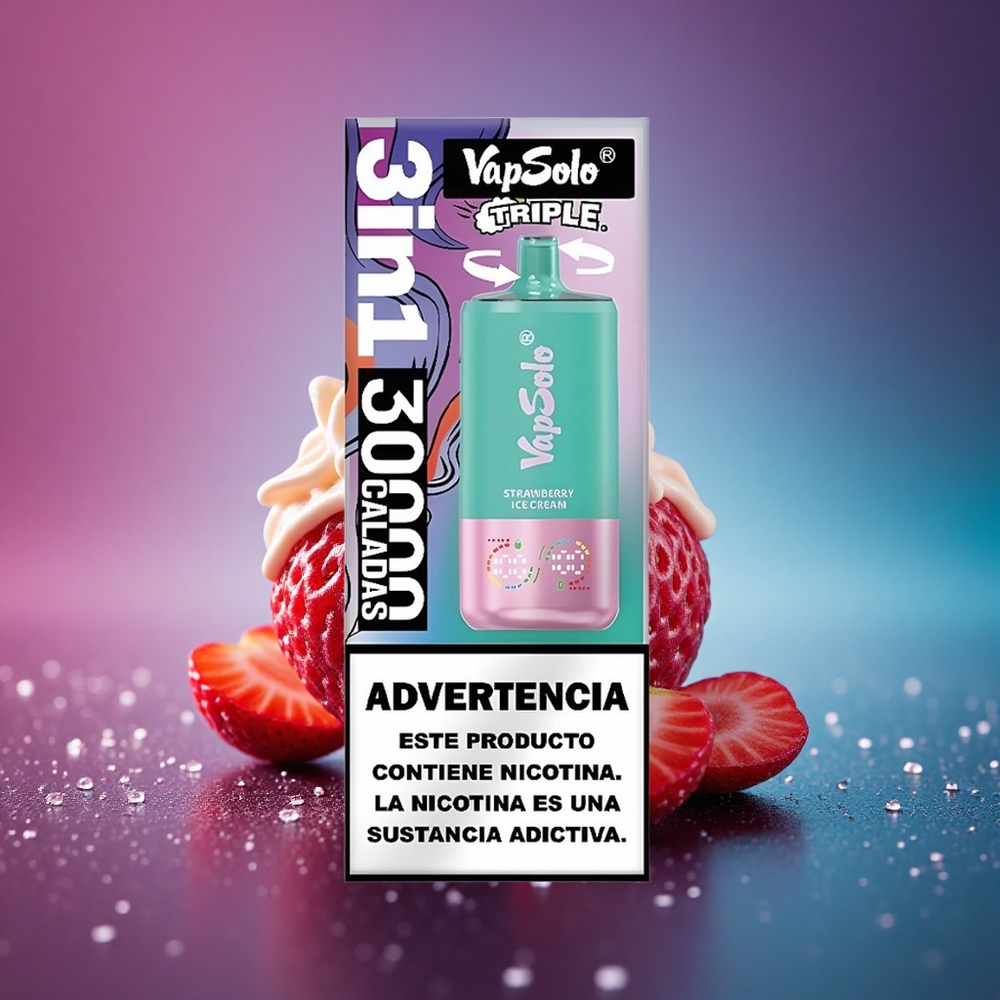 Vapsolo Triple 30000 Puffs Helado de Fresa con 40ml de Líquido y Nicotina 20mg/ml
