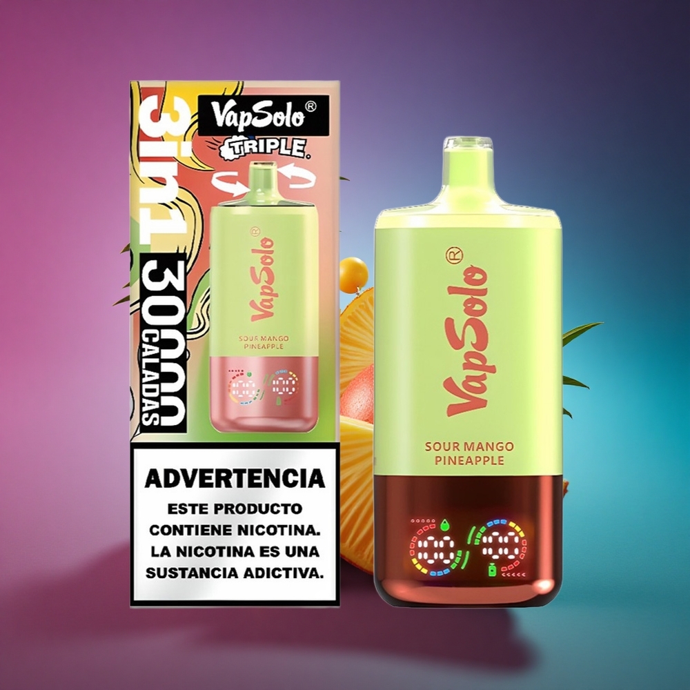 Vapsolo Triple 30000 Puffs Mango Piña Ácido con 40ml de Líquido y Nicotina 20mg/ml