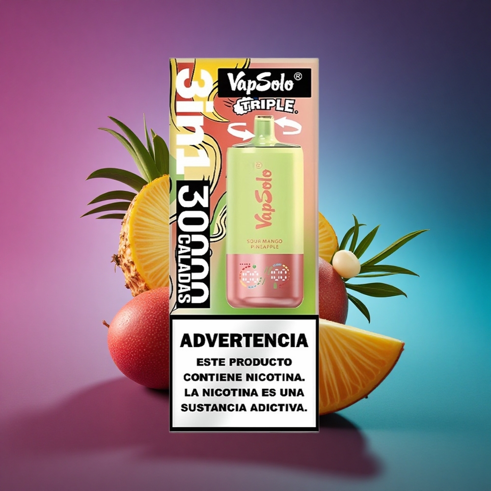 Vapsolo Triple 30000 Puffs Mango Piña Ácido con 40ml de Líquido y Nicotina 20mg/ml