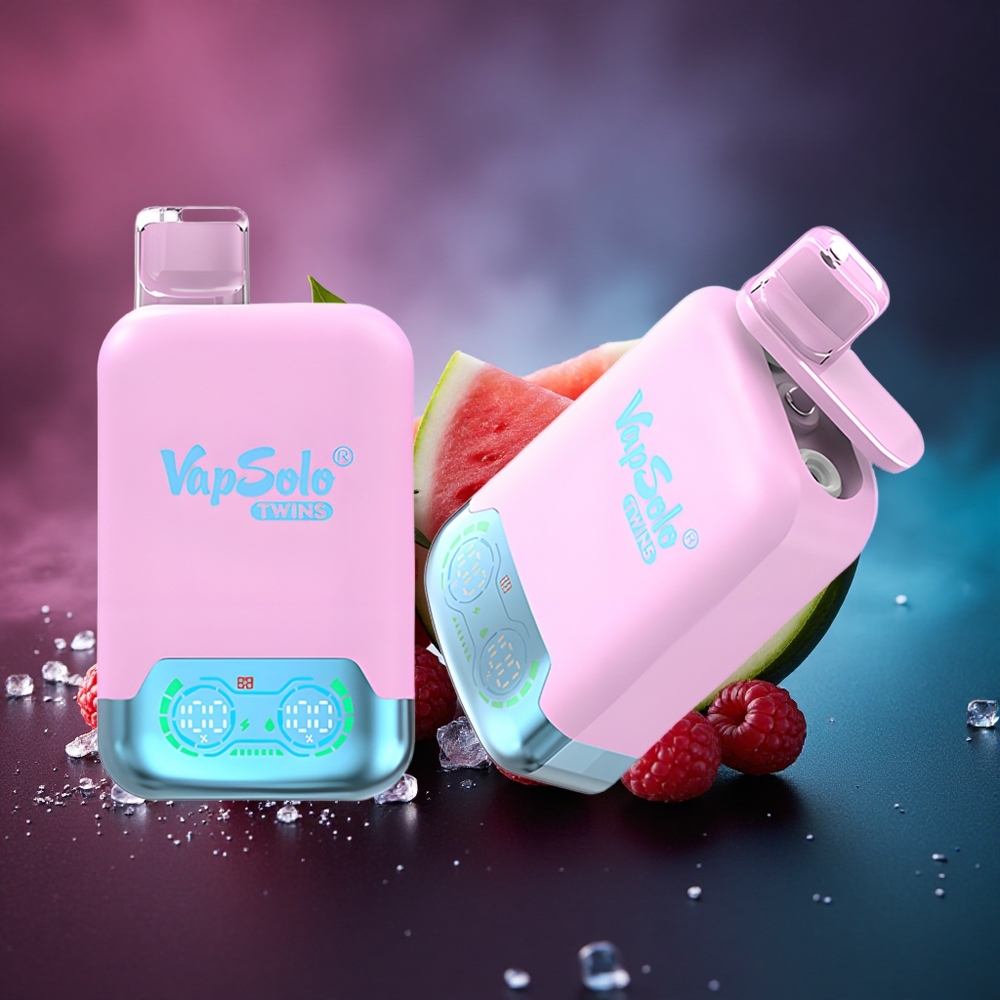 Vapsolo Twins 20000 Puffs Fruta del Dragón Hielo Negro Fresa y Frambuesa Sandía con 40 ml de Líquido y Nicotina 20mg/ml