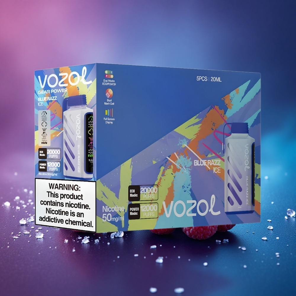 VOZOL Gear Power 20000 Puffs Azul Frambuesa Hielo con Pantalla Completa y 20mL
