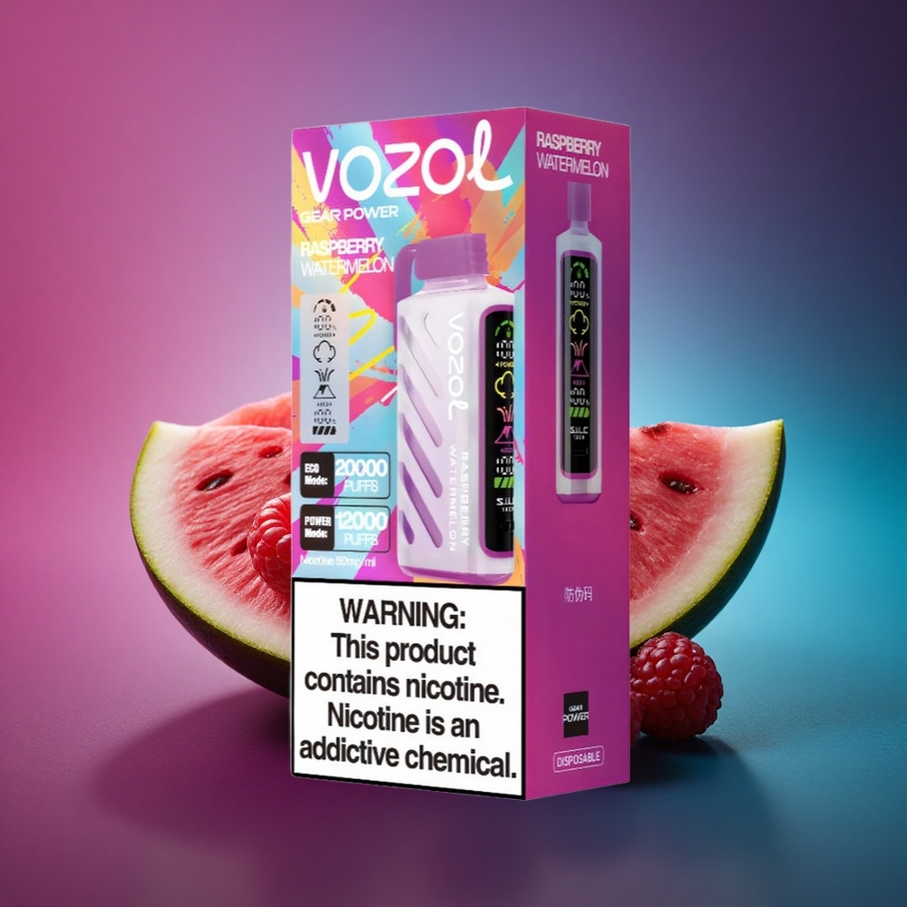 VOZOL Gear Power 20000 Puffs Frambuesa Sandía Dual Mesh Pantalla Completa 20mL Nicotina 5%