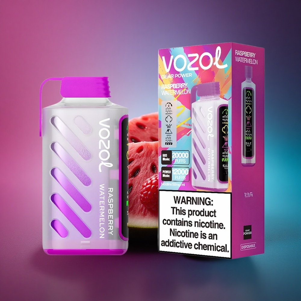VOZOL Gear Power 20000 Puffs Frambuesa Sandía Dual Mesh Pantalla Completa 20mL Nicotina 5%
