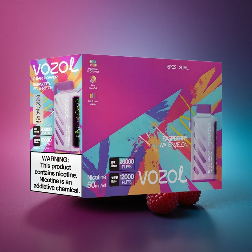 VOZOL Gear Power 20000 Puffs Frambuesa Sandía Dual Mesh Pantalla Completa 20mL Nicotina 5%